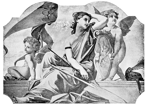 Venus and Putti by Paul-Jacques-Aime Baudry (circa 19th century). Vintage etching circa late 19th century.