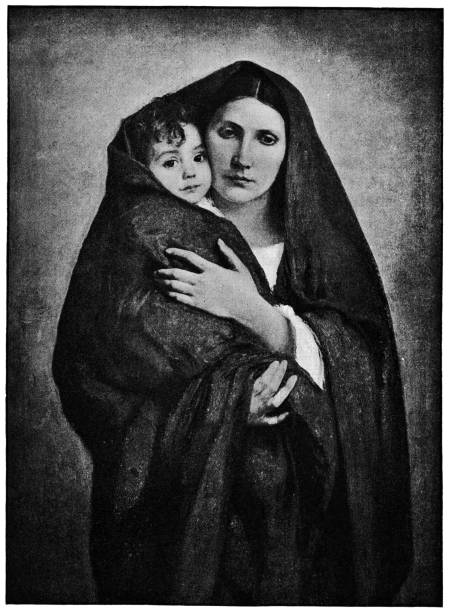 ilustrações de stock, clip art, desenhos animados e ícones de the virgin and the child by gustave courtois - 19th century - century 19th family women