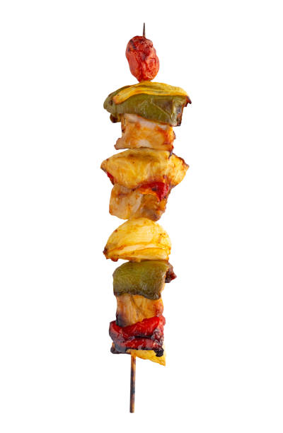istock Grilled pork skewer and vegetables barbecue isolated on white background 1158304854