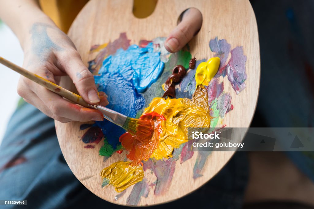 Fine Art School Artist Mix Acrylic Paint Palette Stock Photo - Download  Image Now - Abstract, Acrylic Painting, Adult - iStock