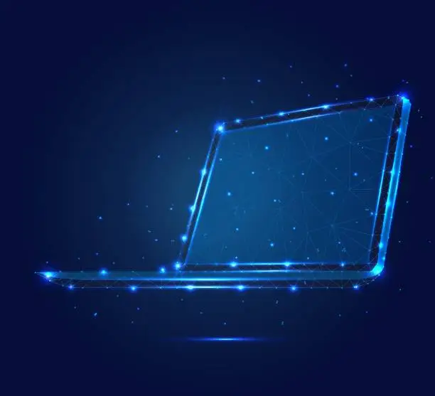 Vector illustration of Polygonal laptop isometric blue 1 4mp 2