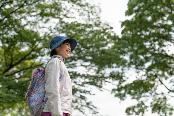 istock Woman hiking in tree area 1158309768