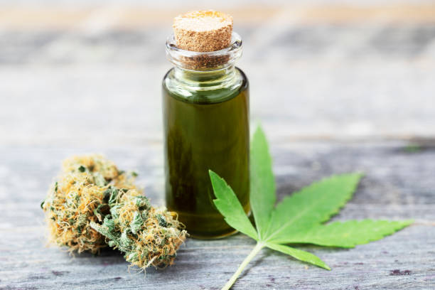 istock Bottle of Cannabis Oil with Bud 1158314437