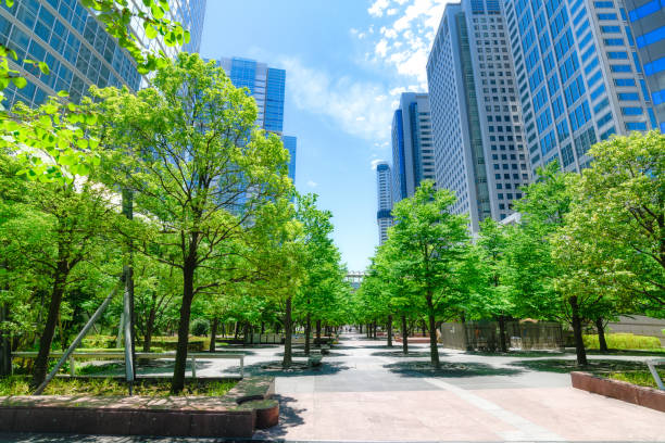 edificios de gran altura y cielo azul shinagawa, tokio, japón - distrito de shinagawa fotografías e imágenes de stock