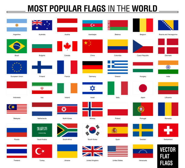 illustrazioni stock, clip art, cartoni animati e icone di tendenza di collezione di bandiere, le bandiere mondiali più popolari - flag countries symbol scandinavian