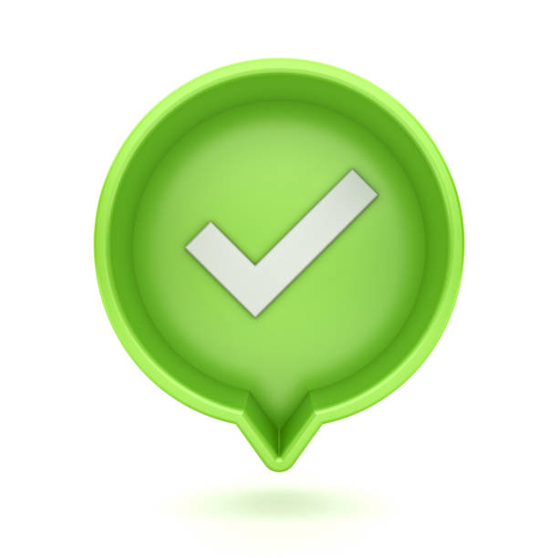 3d social media notification check mark icon in light green round pin isolated on white background with shadow