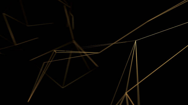 istock Gold lines on black background. Golden polygonal luxury network shine glitter design. 3D render illustration. 1158332958