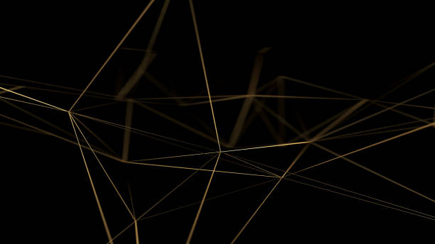 gold lines on black background. golden polygonal luxury network shine glitter design. 3d render illustration. - black gold imagens e fotografias de stock