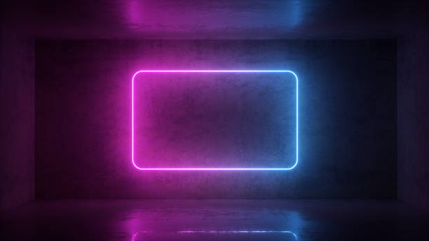 istock 3d render of neon frame on background in the room. Banner design. Retrowave, synthwave, vaporwave illustration. 1158332997