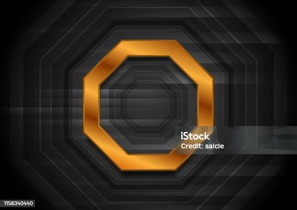 Tech Like Octagon Black Technology Background With Bronze Octagon Stock Illustration ...