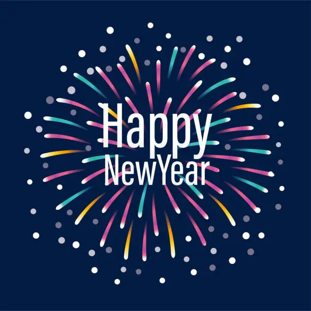 Vector illustration of Happy new year illustration with fireworks on dark background