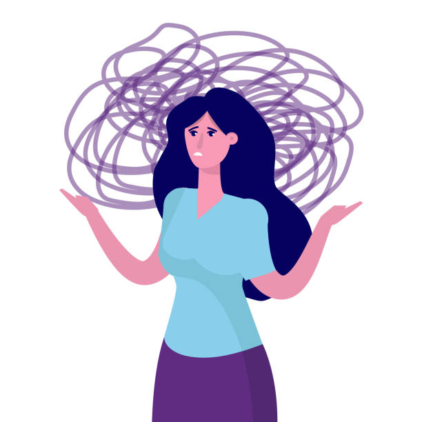 istock Anxious, Depression woman . Mental health, Anxiety, self-deception concept. Flat vector illustration. 1158341416