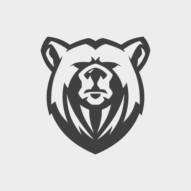 ilustraciones, imágenes clip art, dibujos animados e iconos de stock de oso cabeza mascota vector para el diseño del emblema con color gris - oso grizzly