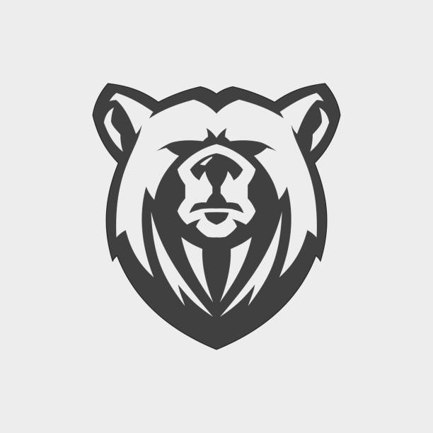 illustrations, cliparts, dessins animés et icônes de vecteur de mascotte de tête d'ours pour la conception d'emblème avec le gris de couleur - grizzli