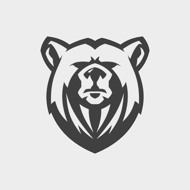 bildbanksillustrationer, clip art samt tecknat material och ikoner med bear head maskot vektor för emblem design med färg grå - familjen brunbjörn