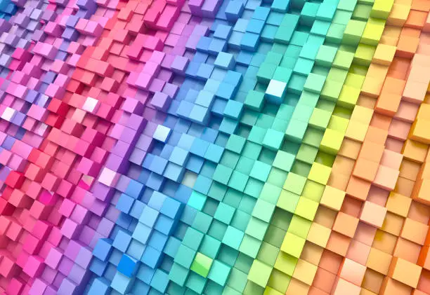 Photo of 3D rendering abstract background colorful cubes wall