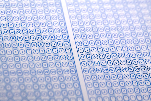 Close up of a test bubble sheet
