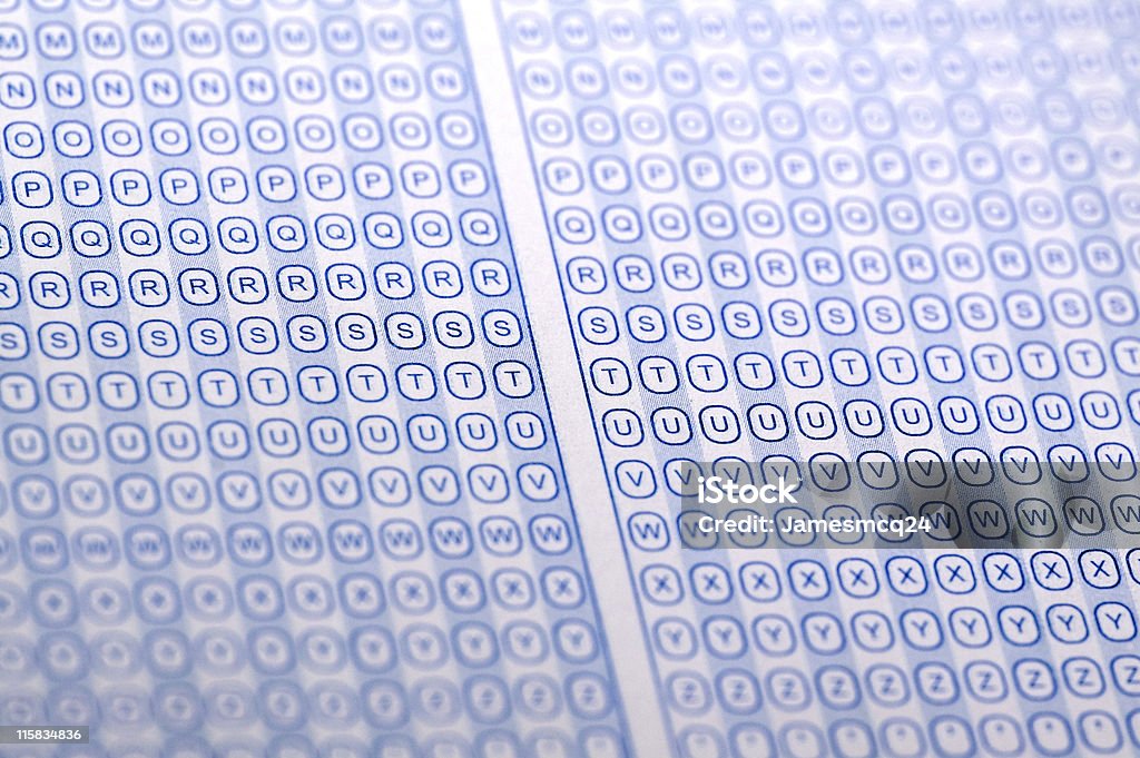 Bubble Sheet Close up of a test bubble sheet Alphabet Stock Photo