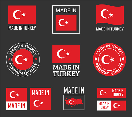 made in Turkey labels set, Republic of Turkey product emblem