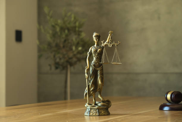 istock Lawyers office concept on rustic wooden table. 1158355463