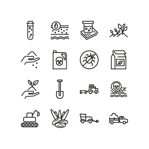 Soil line icon set Soil line icon set. Pesticide, chemical, seeding. Farm concept. Can be used for topics like gardening, cultivation, agriculture, insecticide stock illustrations