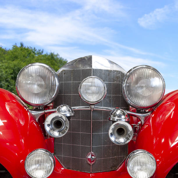istock Front view of an old vintage classic red car 1158357870