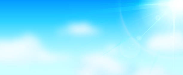 ilustraciones, imágenes clip art, dibujos animados e iconos de stock de cielo azul - sunbeam cloud panoramic sky