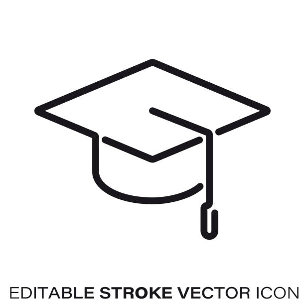 Mortarboard vector line icon Mortarboard line icon. Outline symbol of graduation and education. Editable stroke flat vector illustration. mortar board stock illustrations