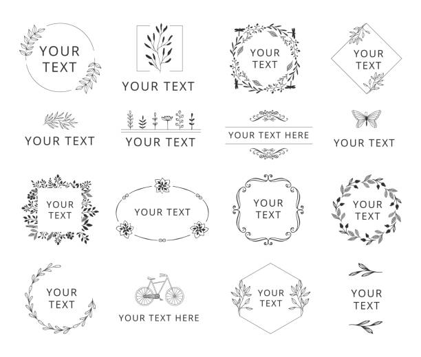 ilustrações, clipart, desenhos animados e ícones de jogo da marca desenhada mão do casamento com elementos florais. grinaldas e frames para o projeto feminino. vetor isolado. - wedding pattern decor retro revival