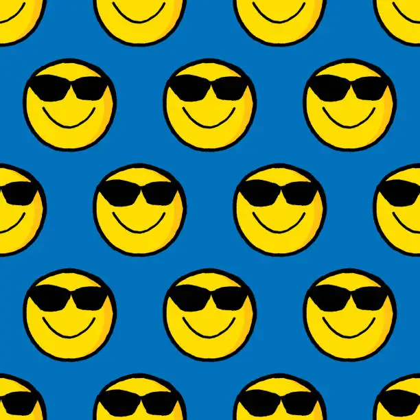 Vector illustration of Smiley Face Sunglasses Hand Drawn Pattern