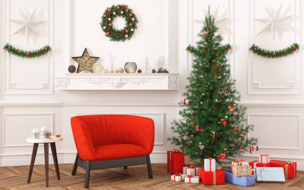 istock Christmas tree, gifts and armchair 1158362727