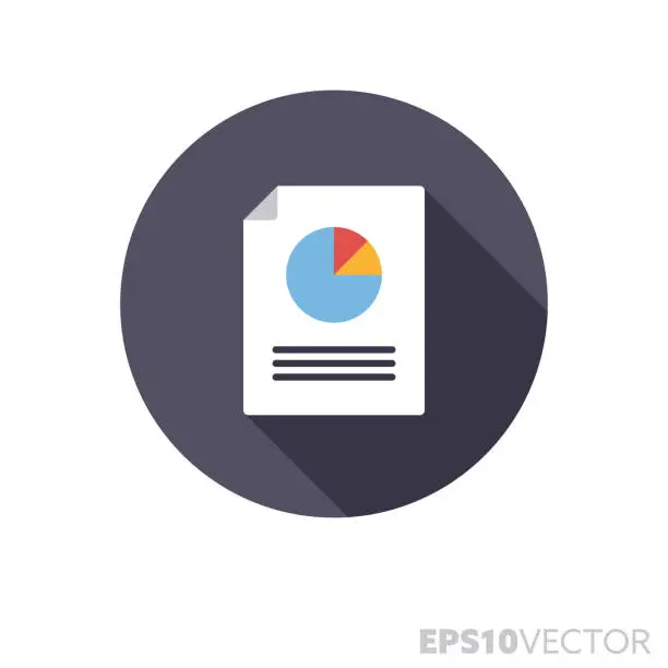 Vector illustration of Document with pie chart flat design long shdow color vector icon