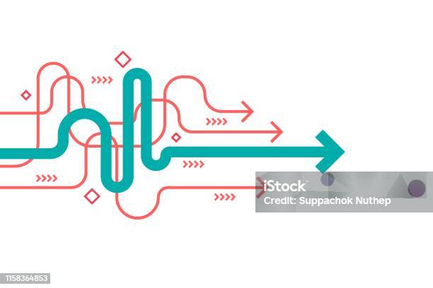 Abstract Arrow Direction Illustration Flat Design Editable Stroke Cope Space Composition Business Leader Concept Stock Illustration - Download Image Now