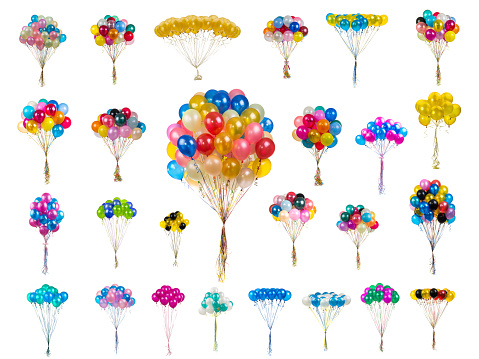 collage color balloons on a white background