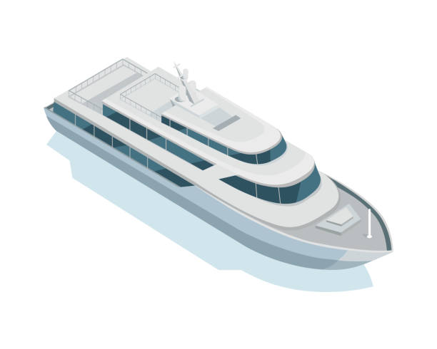 illustrazioni stock, clip art, cartoni animati e icone di tendenza di icona vettore yacht nella proiezione isometrica - isometric nautical vessel yacht sailboat