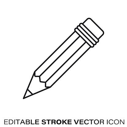 Pencil line icon. Outline symbol of writing instruments and drawing. Editable stroke flat vector illustration.