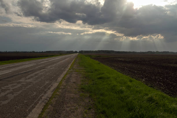 istock Beautiful storm sky with clouds, apocalypse, thunder, tornado and road 1158378575