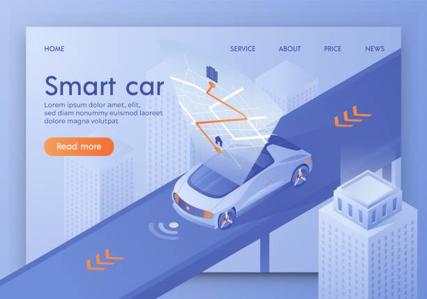 ilustrações de stock, clip art, desenhos animados e ícones de car rout projection on interactive map, gps app - automatically