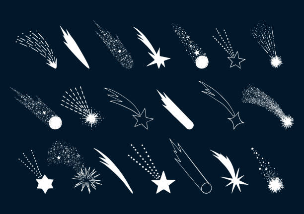 ●手描きの落ちる星のセット。ベクトル彗星ライトを撃つ。孤立したイラスト。落書きスタイル。 - meteor点のイラスト素材／クリップアート素材／マンガ素材／アイコ�ン素材