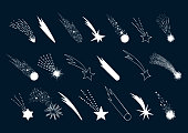 istock Set of hand drawn falling stars. Vector comet. Shooting lights. Isolated illustration. Doodle style. 1158380264