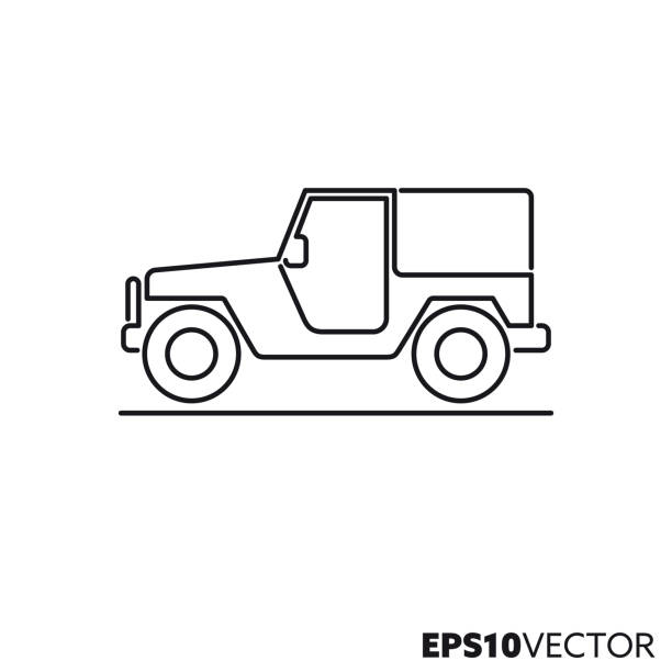 오프로드 차량 벡터 라인 아이콘 - off road vehicle car isolated white background stock illustrations