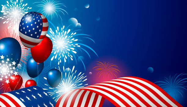 7月4日アメリカ独立記念日のアメリカ国旗のデザインと花火ベクトルイラスト - president点のイラスト素材／クリップアート素材／マンガ素材／アイコン素材
