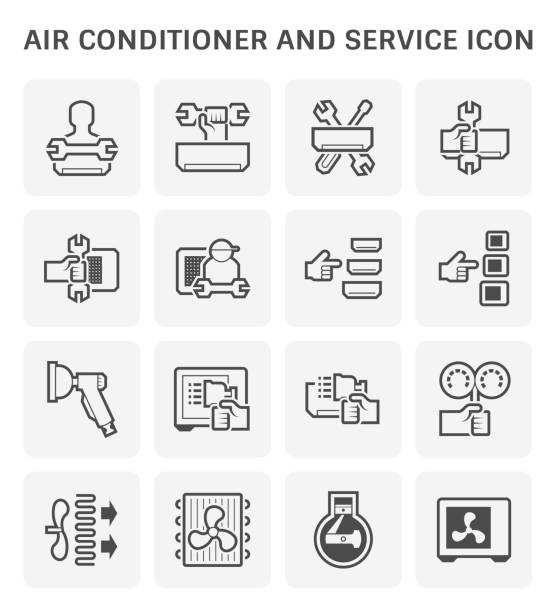 ilustrações de stock, clip art, desenhos animados e ícones de air conditioner service - air air conditioner electric fan condition