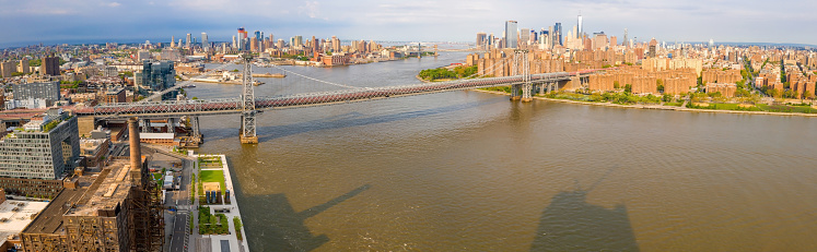 Aerial close up view of the George Washington Bridge at sunrise in Fort Lee, NJ. George Washington Bridge is a suspension bridge spanning the Hudson River connecting NJ to Manhattan, New York.