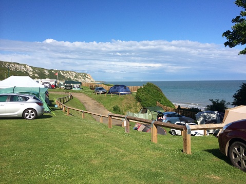 Campsite on the dover cliffs overlooking the english channel