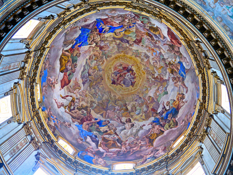 Naples, Italy 20.05.2016. Interior of decorated dome of Naples Cathedral Duomo di San Gennaro (or Cathedral of the Assumption of Mary), Italy