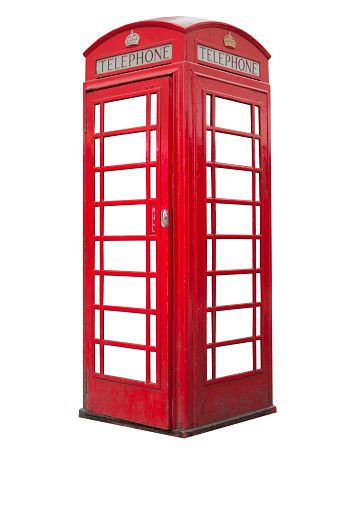 British telephone booth isolated on white background