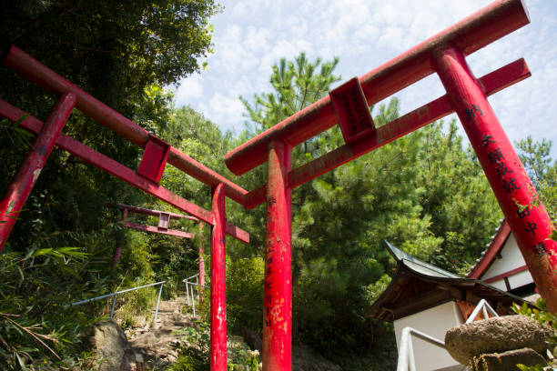 August 13, 2018,Japan, Okayama prefecture Kurashiki-shi Shimotsui, red torii of the anaba shrine