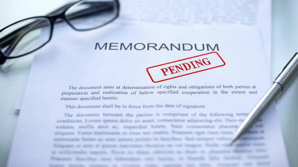 istock Memorandum pending, seal stamped on official document, business contract 1158394567