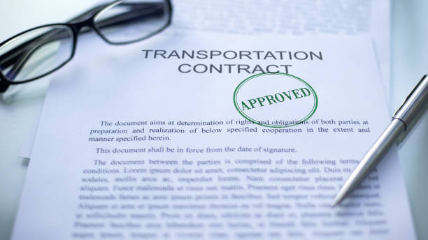 istock Transportation contract approved, seal stamped on official document, business 1158394719